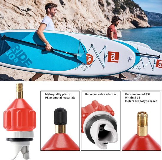 Pomp Adapter Set - Paddleboard Adapter - Watersport Accessoire - 4 Ventiel Sproeiers - Compact Ontwerp - Oranje — afbeelding 3