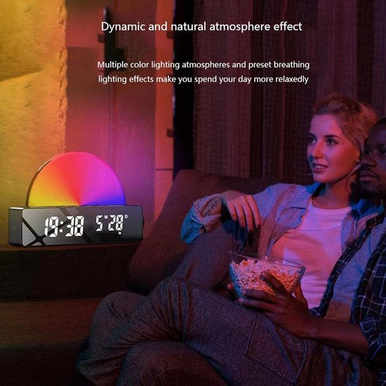 LED Spiegelwekker - Digitale Klok - Ontspannen Wakker Worden - Zonsopgang Simulatie - 18.9cm - Wit — afbeelding 2