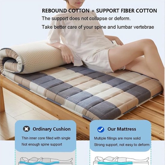 Draagbare Matras - Japanse Futon - Comfortabel Slapen - Opvouwbaar Ontwerp - 180 x 200 cm - Grijs — afbeelding 4