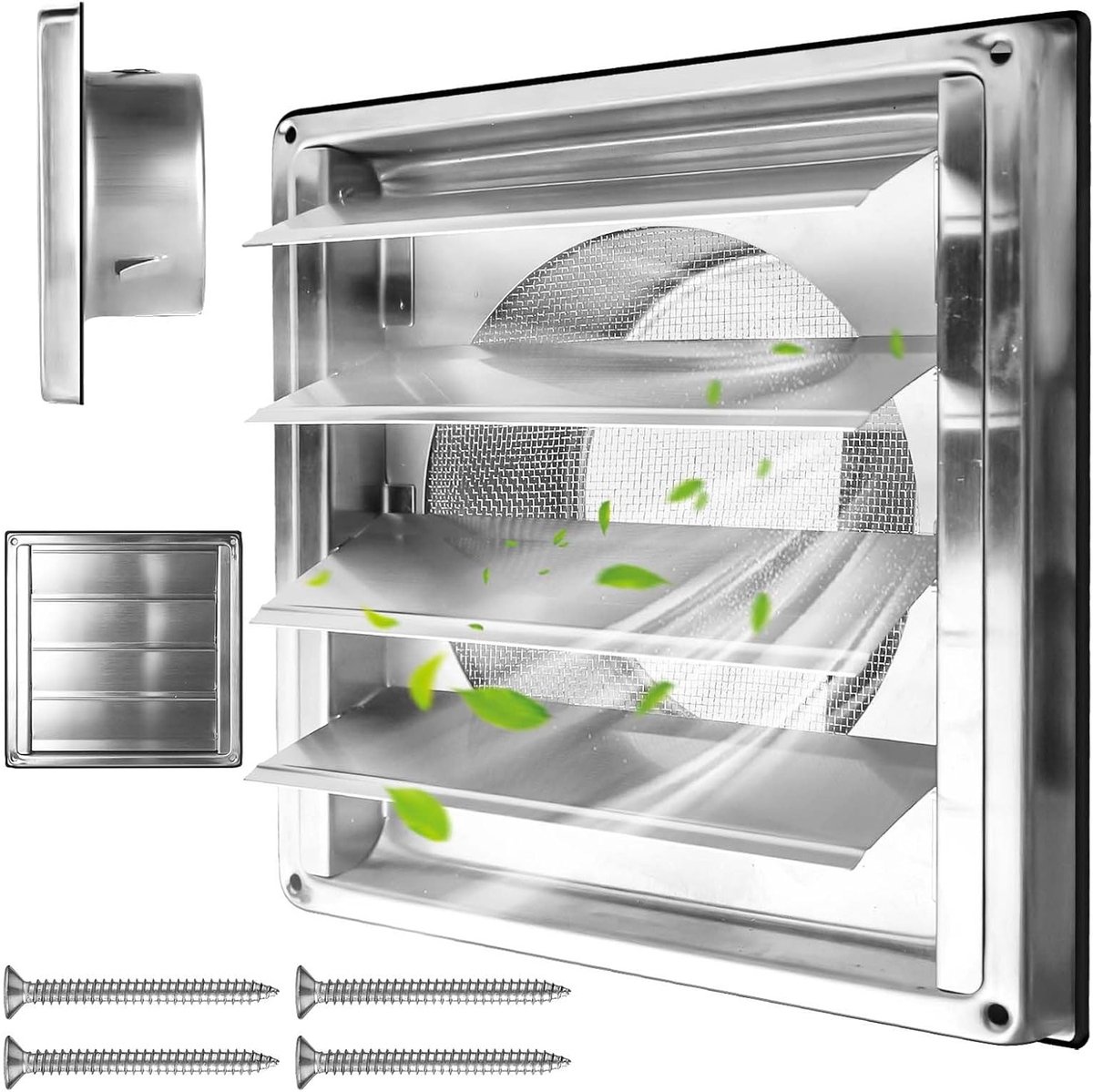 Ventilatierooster 125 mm met Insectenwering en Terugslagklep - Roestvrij Staal
