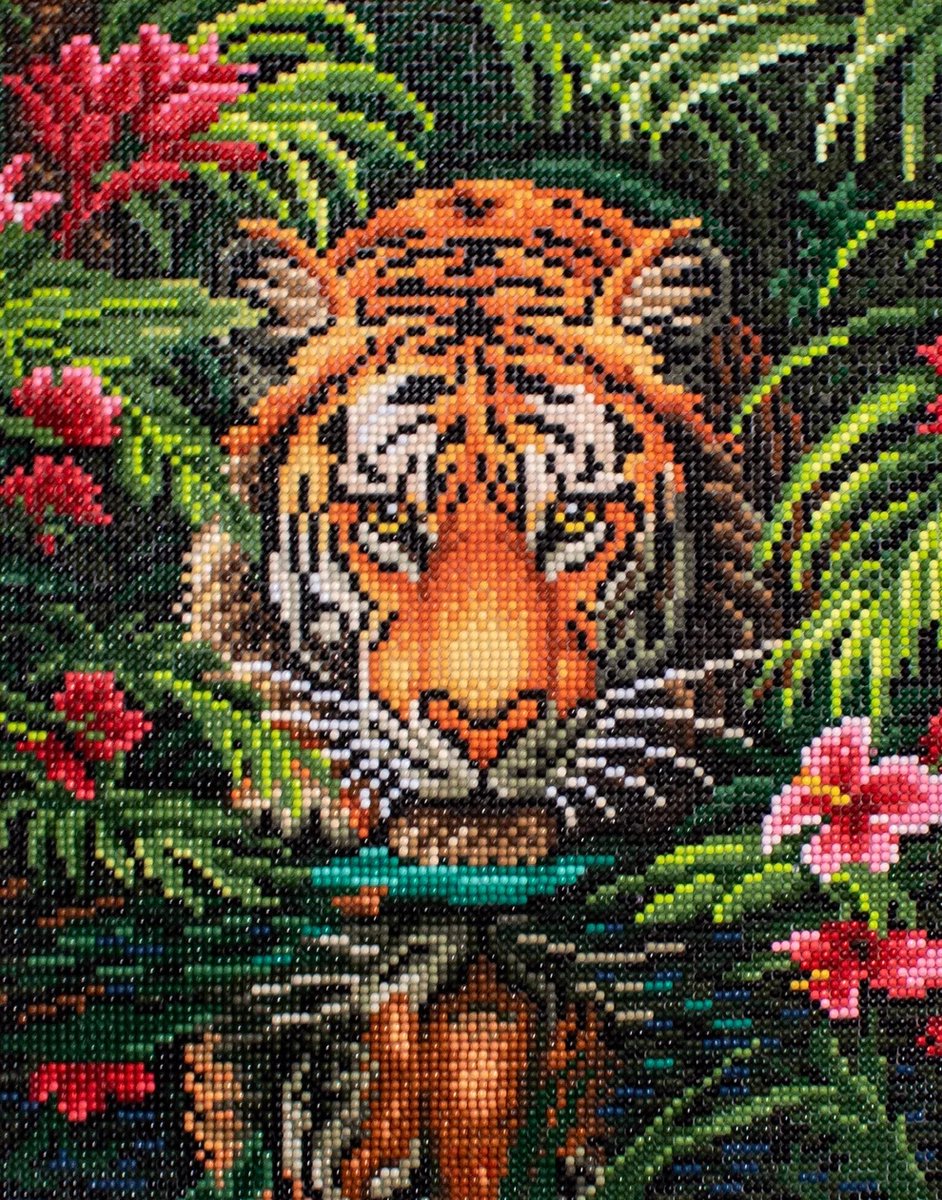 Diamond Painting - Tiger in the Jungle - Tijger in de Jungle - Letistitch 28 x 36 cm