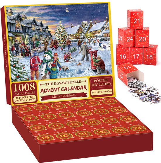 YYCHAN Adventskalender 2024 - Kersttafereel 24 Dagen Puzzel Aftelkalender - G