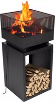 Bol.com Muntel® Vuurkorf met Vonkenscherm - Houtkachel - Buitenkachel - Tuinhaard - Opslag - Metaal - 39 x 39 x 85 cm aanbieding
