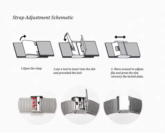 Instructions pour ajuster le fermoir d'un bracelet de montre.