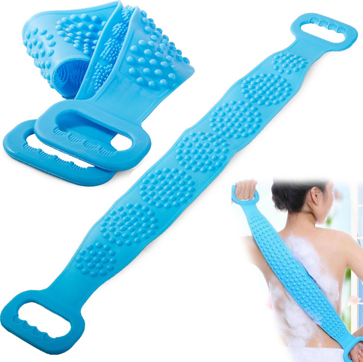 Rug Scrubber - Scrubband - Badborstel - Blauw - Massageborstel Siliconen - 71 cm