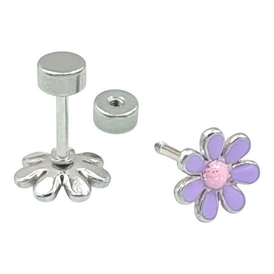 Kinderoorbellen - Paarse bloem oorknopjes - Hypoallergeen premium staal - Ø 8 mm