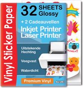 32 Glossy Vinyl Stickervellen A4 - Stickerpapier Voor Printer - Incl. 2 Geschenkvellen - Inkjet & Laser Printer - Waterbestendig, Sneldrogend - Geschikt Voor Cricut - Sticker Papier - Stickerpapier A4