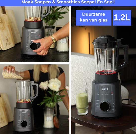 Evolvit 3-in-1 Blender, Soepmaker & Smoothiemaker - 1200W - Blender - Blenders - Smoothiemakers - Cadeau van Evolvit — afbeelding 5