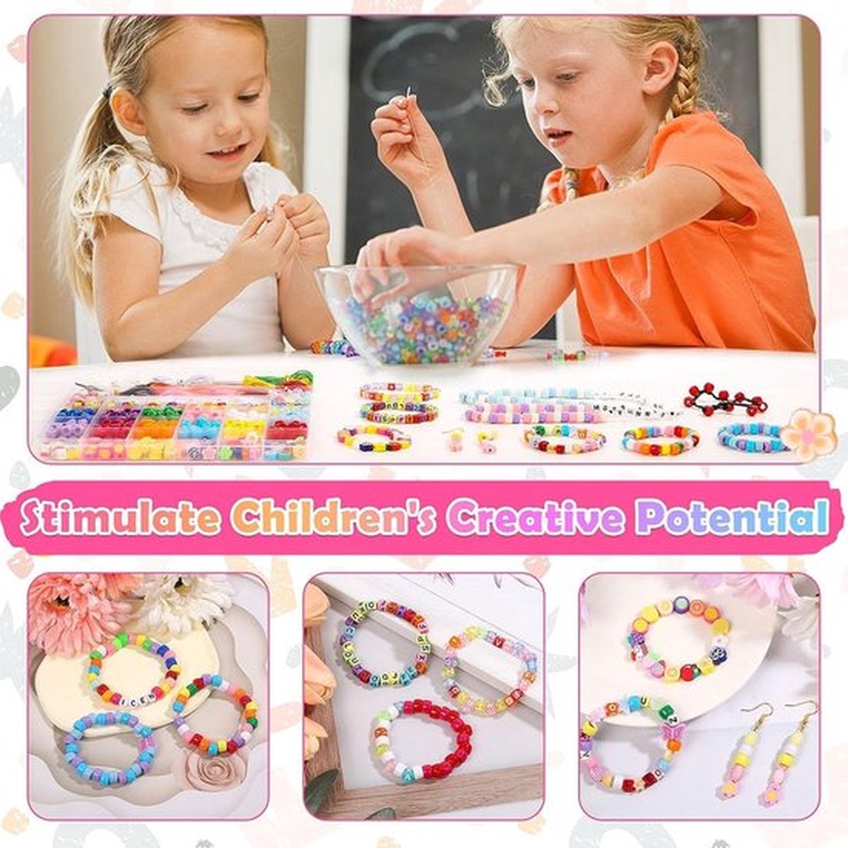 BOTC Sieraden Set - knutselen Meisjes - Armbandjes maken meisjes - 24+ kleuren - Sprankelende Sieraden Maken Pakket - Kralen Set — afbeelding 6