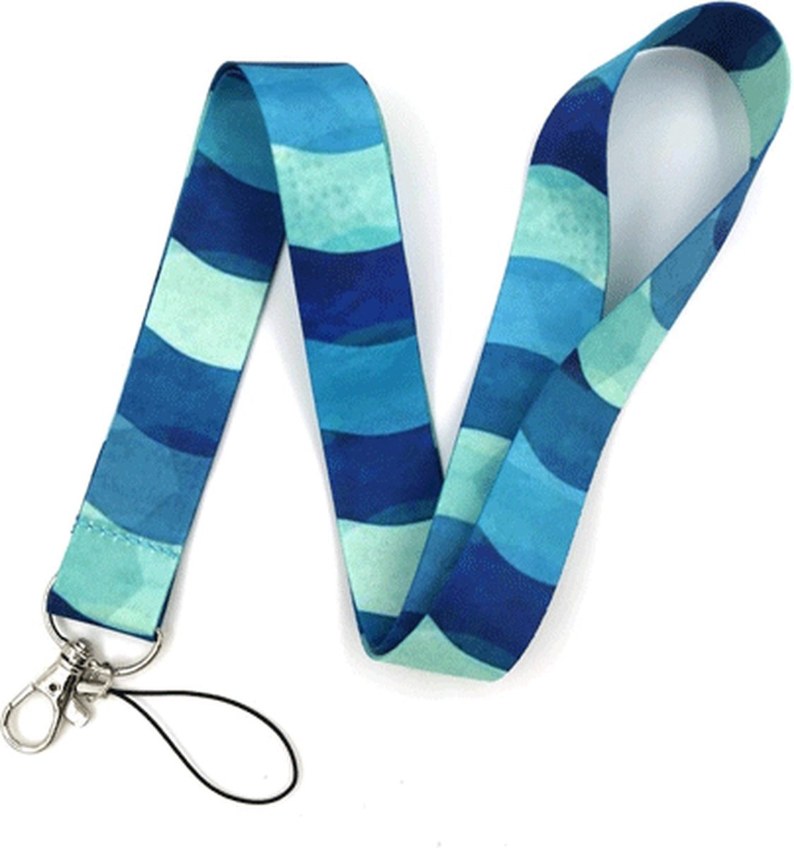 Travel Cords - Keycord Golven Blauw - stevig lanyard - sleutelhanger - sleutelkoord - met telefoonkoord - sleutels