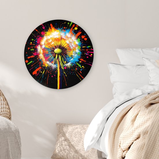 WallCircle® Wandcirkel 60x60 cm - Muurcirkel Paardenbloem - Graffiti - Kleurrijk - Bloemen - Natuur - Muurdecoratie woonkamer - Wanddecoratie slaapkamer - Kamer decoratie accessoires - Ronde schilderijen