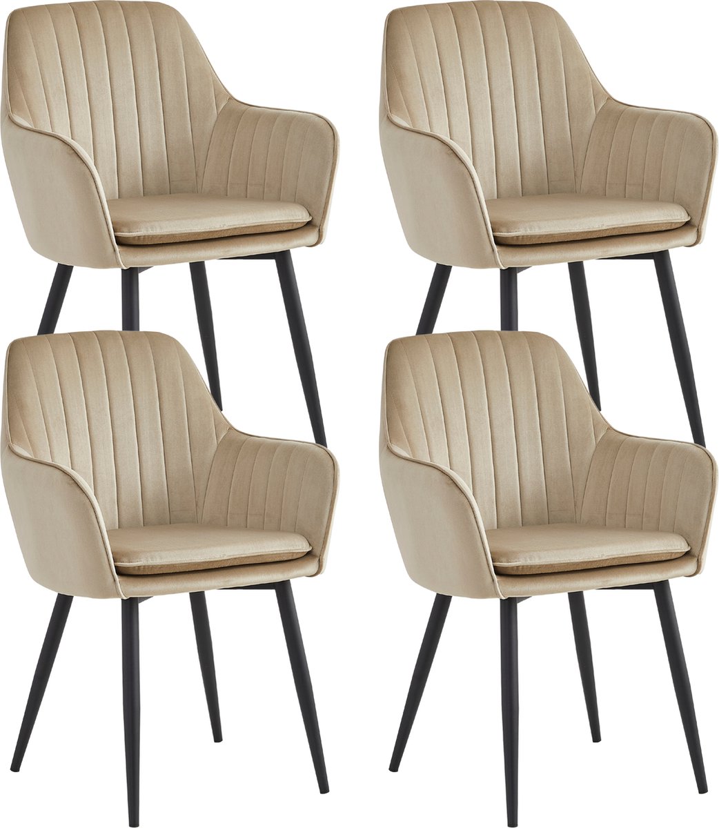 Colenis® - Lavinia Eetkamerstoel - Set Van 4 - Beige - Velvet - Industrieel - Met armleuning