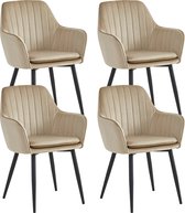 Bol.com Colenis® - Lavinia Eetkamerstoel - Set Van 4 - Beige - Velvet - Industrieel - Met armleuning aanbieding