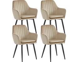 Colenis® - Lavinia Eetkamerstoel - Set Van 4 - Beige - Velvet - Industrieel - Met armleuning