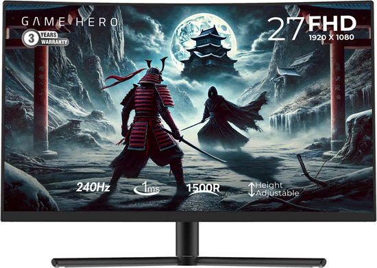 GAME HERO® 27 inch Full HD VA Curved Monitor - Gaming Monitor - 240hz Monitor - 1ms