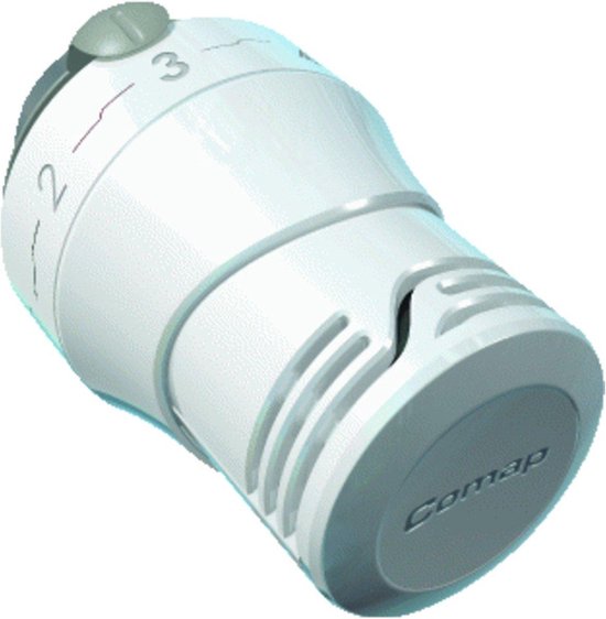 Witte Comap thermostaatkraan met grijze knop en schaalverdeling 1-2-3.