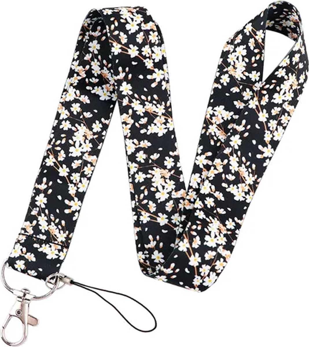 Travel Cords - Keycord Madeliefjes - stevig lanyard - sleutelhanger - sleutelkoord - met telefoonkoord - sleutels