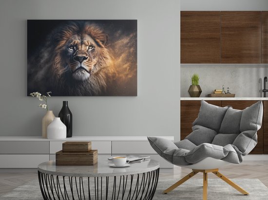 Canvas Schilderij - Wilde Dier - Leeuw - Wanddecoratie - 150x100x2 cm