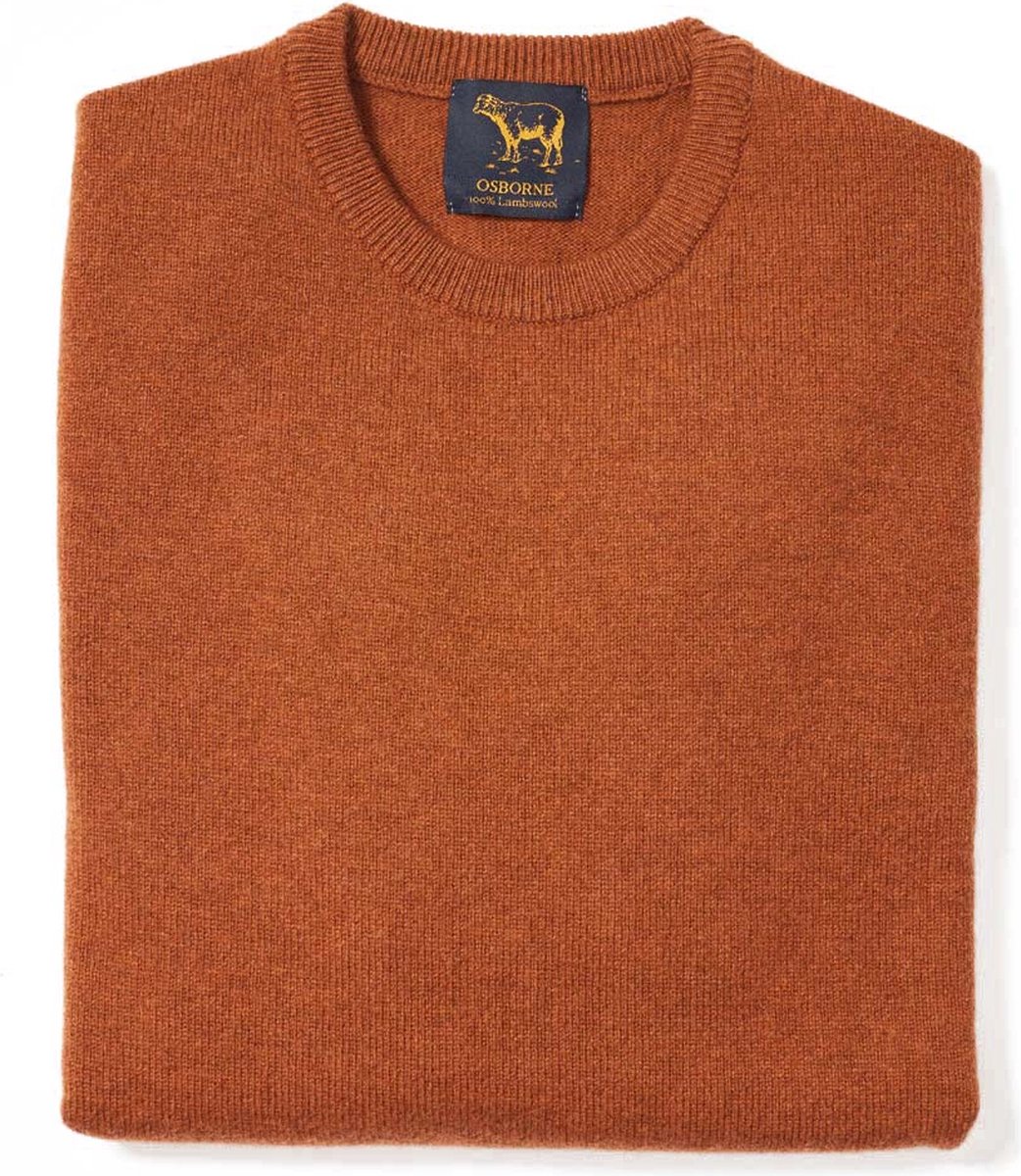 Osborne Knitwear Trui met ronde hals - Sweater heren in Lamswol - Pullover Heren - Chesnut - 2XL