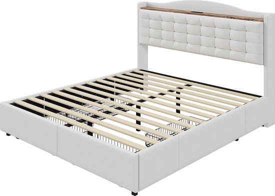 DHOME Glad Kunstleer Hoofdeinde Met Knopen 145x105cm Met Bedpoten 135 140 Wit