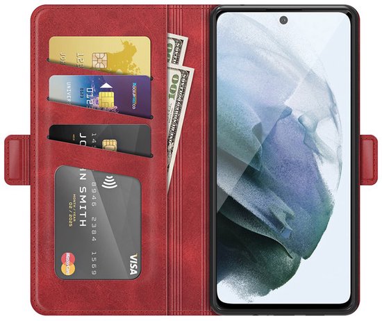 Étui Samsung Galaxy S21 FE, étui portefeuille MobyDefend Luxe (côté fermeture), rouge | Étui pour téléphone portable / Étui pour téléphone Convient pour: Samsung Galaxy S21 FE