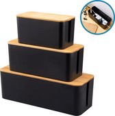 DIVERZA Kabelbox Zwart Hout – 3-delige set Kabeldoos Opbergbox stekkerdoos – Kabel Organizer Bureau - Cablebox