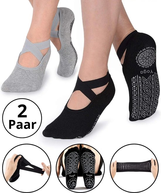 Malinsi® 2-Pack Chaussettes de Yoga Antidérapantes Femme - Chaussettes de yoga Pilates - Chaussettes Pilates Ballerine - Ballerines