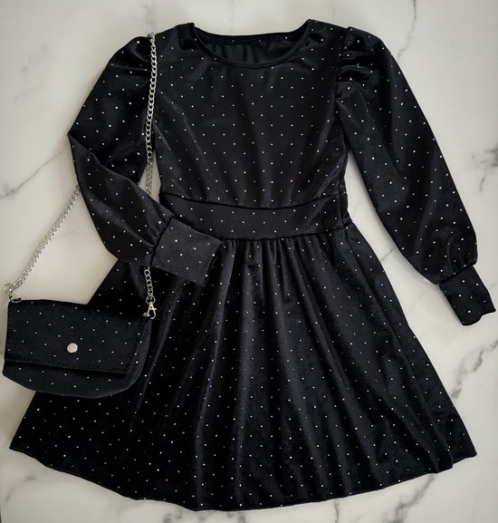 Meisjes glitter jurk velours met steentjes 