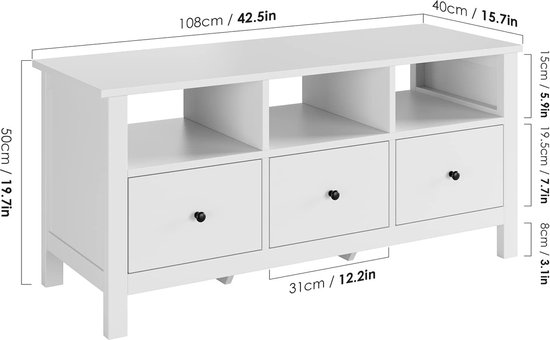 FOREHILL Lowboard TV Schrank weiß Fernsehschrank TV-Board TV-Bank Fernsehtisch Skandinavischer für Wohnzimmer 108x40x50cm