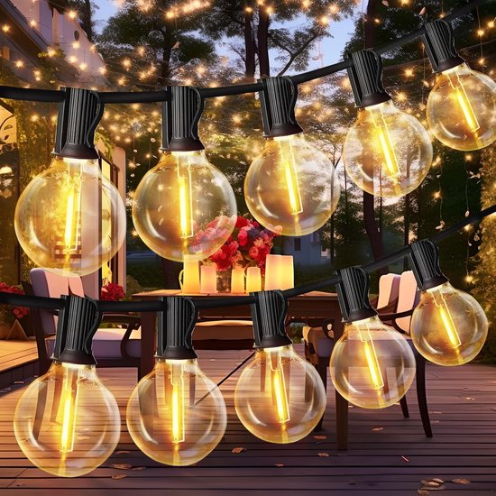 Meedeer tuinverlichting buiten lichtsnoeren-Lichtsnoer Voor Buiten-9M 30+2 Leds Decoratieve verlichting-Met stekker-G40 LedLichtsnoer-IP44 Waterdicht-2700 K-Warmwit- Decoratie Voor Tuin-Buiten-Voor Terras-Camping-Kerstversieringen（Niet-zonne-energie）