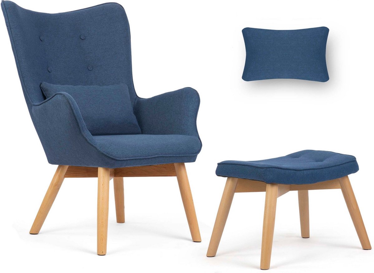Norse Fauteuil "Oorfauteuil" met Voetenbank – Blauw