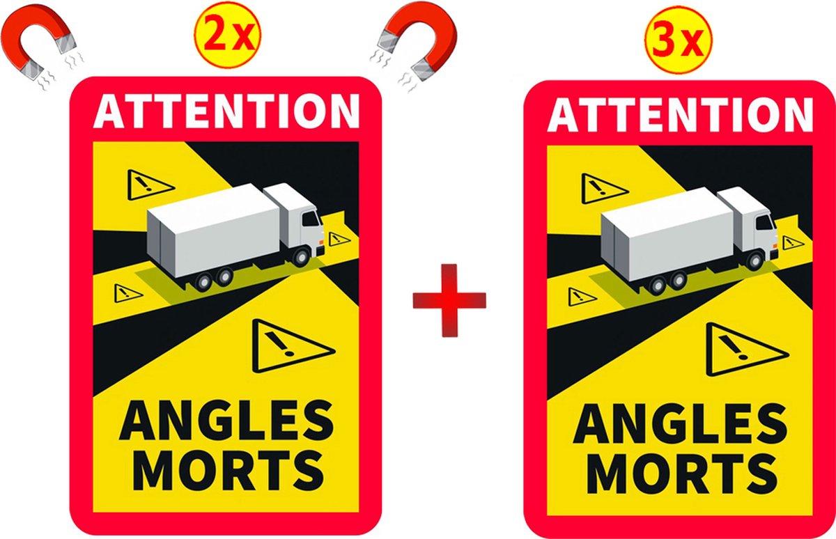Dode hoek magneet 2x + sticker 3x - Frankrijk - Vrachtwagen | Angles morts (magneet) sticker | Voordeelset 5x Tornitrex®