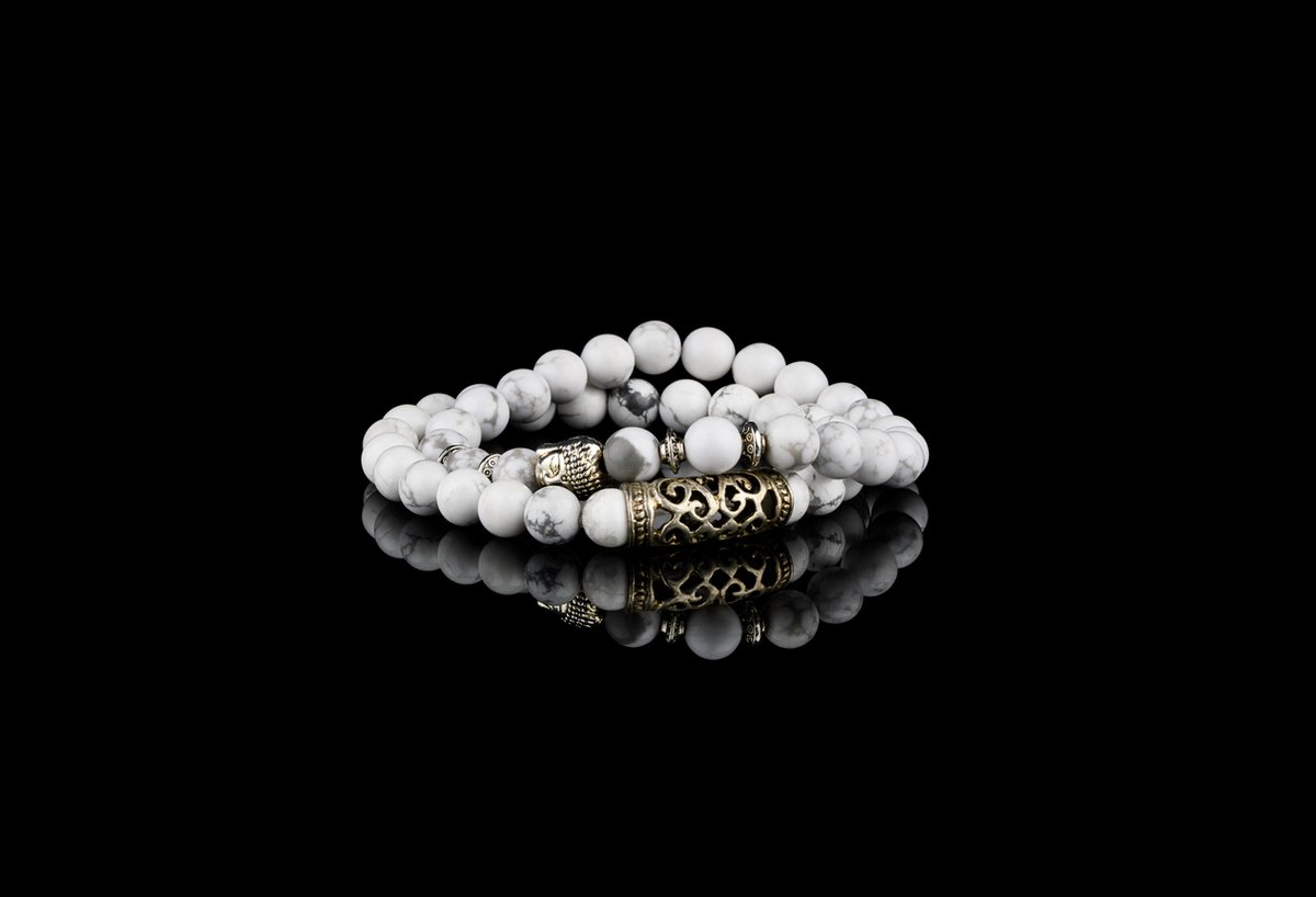 Donley - White Isla Stone natuursteen armband - Mystiek Aardingsjuweel voor Balans - Spirituele Heling en Innerlijke Kracht armband - buddha armband - Edelstenen - Reiki - Sieraden - Healing Crystals - Yoga armband