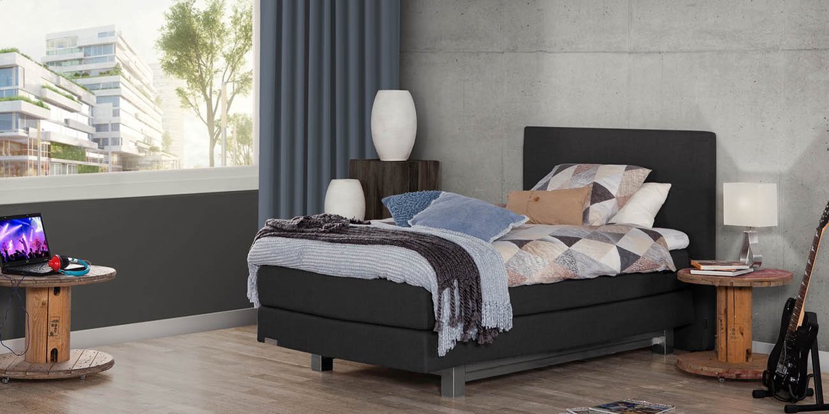 Boxspring 180x210 - Caresse Silver 4650 - Vlak - Meegestoffeerde Pocket Matrassen - Incl. 525 Topper - Urban Light Grey