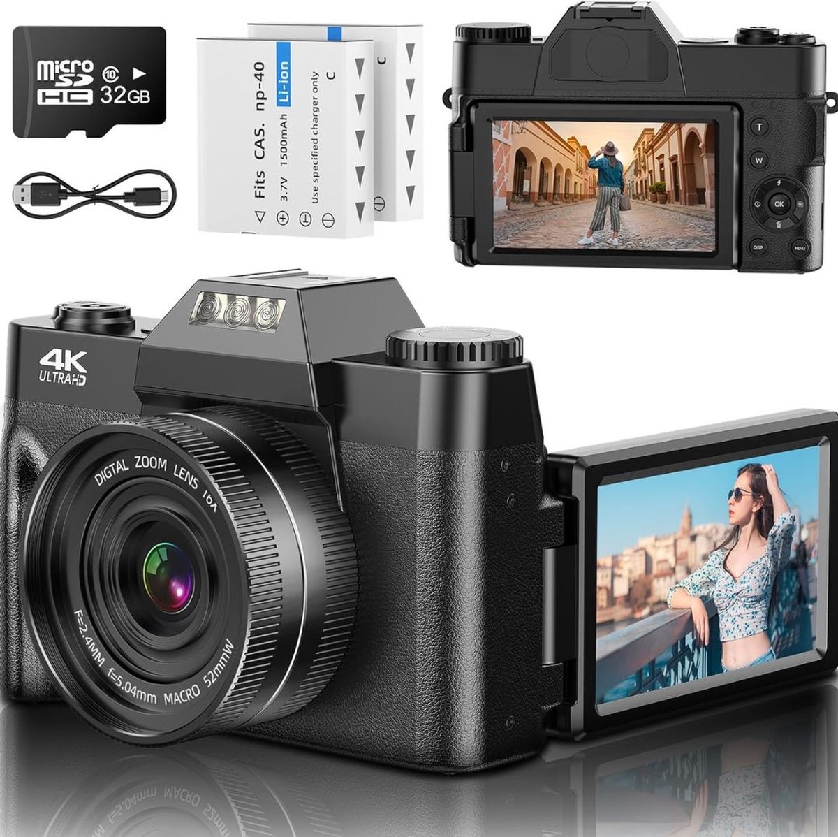 ApexArte® Vlog Camera voor Beginners - Videocamera voor Kinderen en Volwassenen - Handycam - 4K Kwaliteit