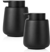 Hanamura Zeepdispenser – 2 Stuks - Zeeppompje vrijstaand – 2x 320 ml - Voor keuken & badkamer – Zwart - Keramiek