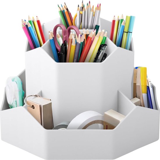 Pot à Crayons Rotatif Txeouse 360° 9 Compartiments - Organisateur Bureau Enfant Bleu