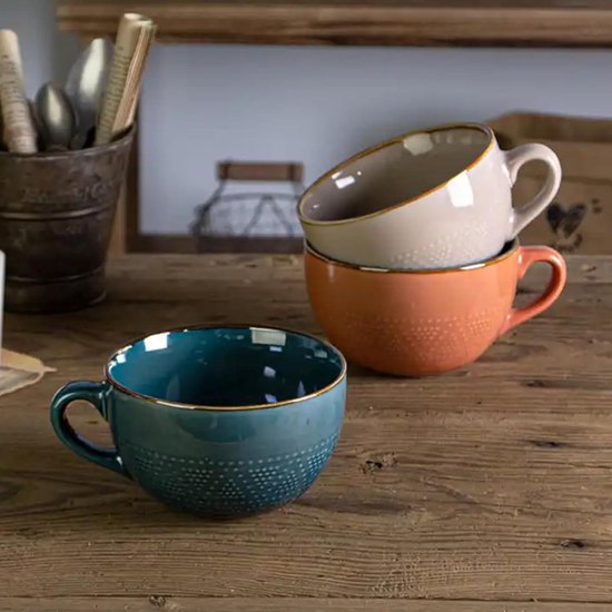 GBHOME 700 ml keramische soepkopjes, set van 2 met handgrepen en deksel, terracotta onderkant en lepel voor soep, muesli, salade, pasta, ramen, magnetron- en vaatwasmachinebestendig, groen en paars