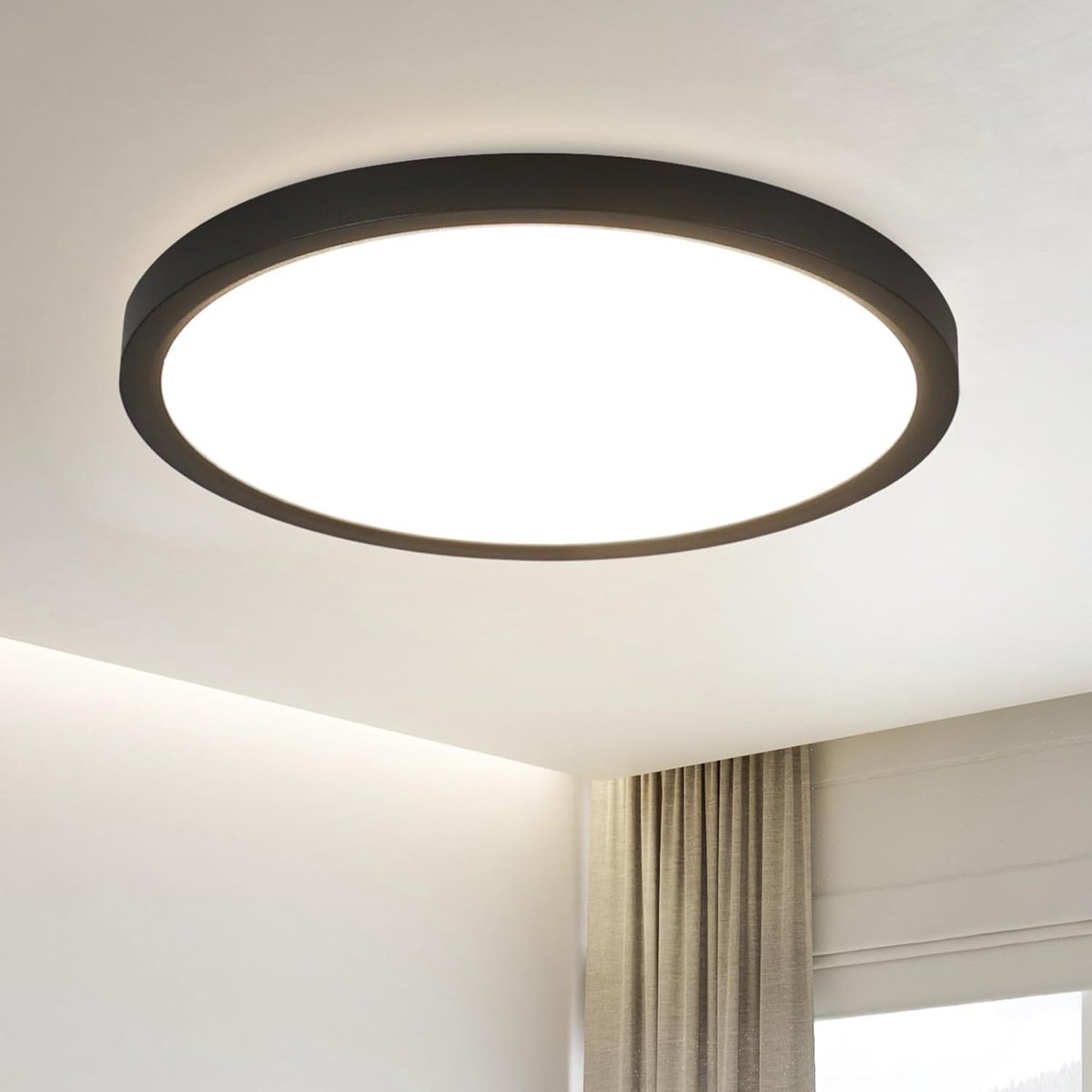 NETTLIFE badkamer plafonnière - Zwart - rond - klein - Wit licht - 18 W - ⌀23cm