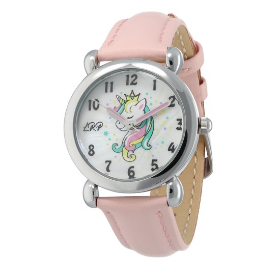 La Rosa Princesa Eenhoorn Roze Kinderhorloge Leer - Ø 27 mm - Verstelbaar - Leren Band - Quartz Horloge - Japans Uurwerk - Analoog
