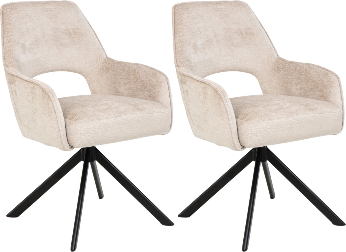 Liam Eetkamerstoel - Licht Taupe - Chenille Stof - Set Van 2 - Industrieel Design - Stijlvol en Comfortabel - Metalen Poten
