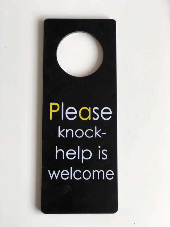 Houten deurhanger met tekst Please knock - help is welcome