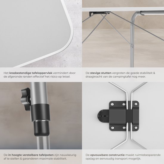 tectake® Campingtafel - 80 x 60 x 68 cm - Opvouwbaar - Draagbare Kampeertafel - Vouwtafel Buiten - Inklapbare Tafel - Weerbestendig - Grijs