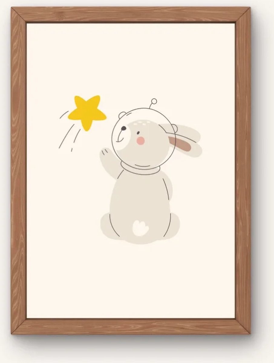 Kinderkamer poster met dieren set drieluik - Bunny with the stars | Babykamer | kinderkamer decoratie | Drieluik poster met een konijn/astronaut | Wanddecoratie | 30x40 cm
