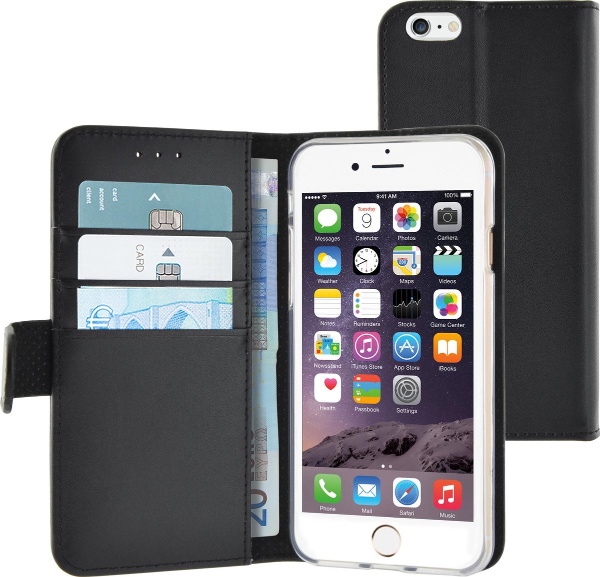 Azuri walletcase magnetic closure & cardslots - zwart - voor Apple iPhone 6