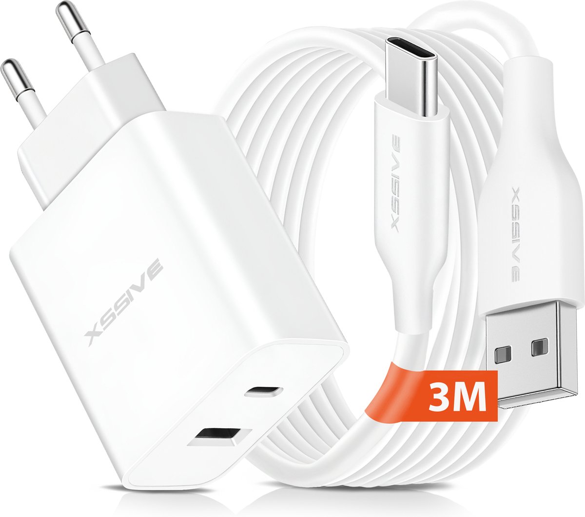 Snellader - 3 Meter - USB-C Adapter met USB-A naar USB C Kabel