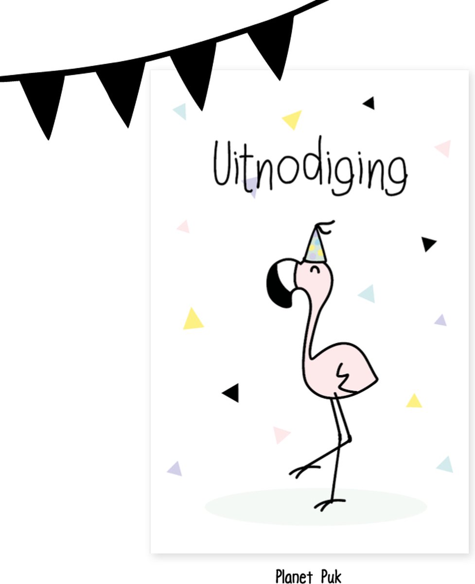 Luxe set Uitnodigingen met Coco Flamingo | 10 grote kaarten inclusief envelop én leuke sluitzegel! | Uitnodiging kinderfeestje | Verjaardagsfeest | Kinderfeestje meisje | Jungle feestje | Zwemfeestje | Planet Puk