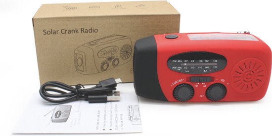 Prepper Basis | Opwindbare AM/FM Noodradio | Batterij | Zaklamp | Powerbank | USB-C Oplaadbaar | Zonnepaneel | Dynamo | Met hand opladen | Oorlog | Kamperen | Opwindbaar | Noodsituaties | Vakantie | Outdoor | Meenemen | Onderweg | Preppen | Accu