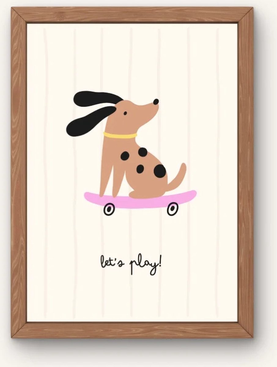 Kinderkamer poster met dieren - Skateboarding dog | Babykamer | kinderkamer decoratie | Grappige poster met hond op skateboard | Wanddecoratie | 30x40 cm