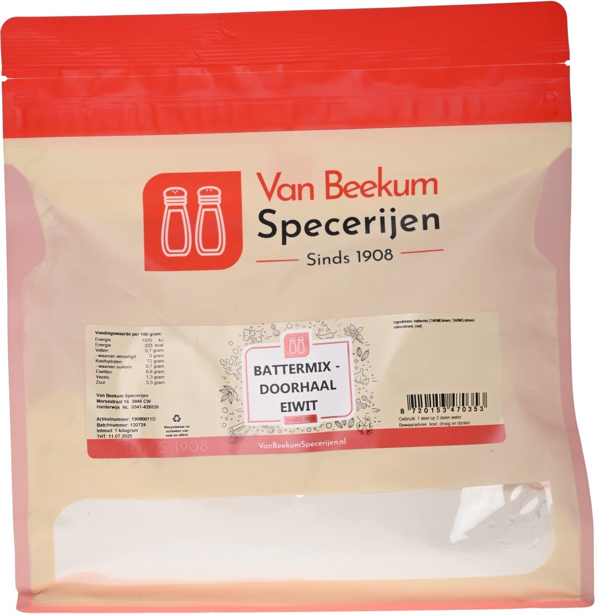 Goedkoopste Van Beekum Specerijen - Battermix - Doorhaal Eiwit - 1 KG (hersluitbare stazak